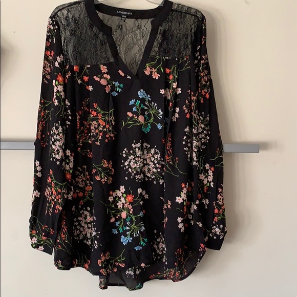Lane Bryant Tops - Long sleeve lace trim floral print blouse